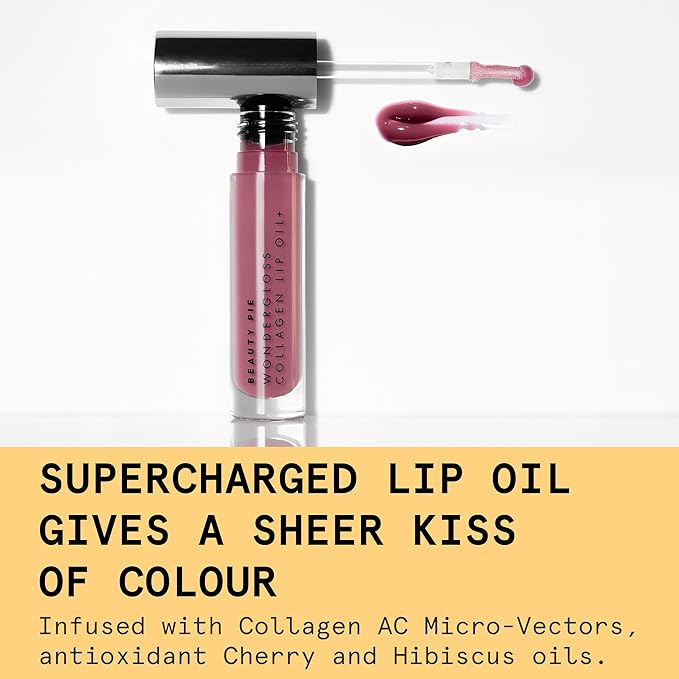 Beauty Pie Wondergloss Collagen Lip Oil + Plum Naked 0.13 fl oz – Hydrating, Plumping, Non‑Sticky Lip Oil Gloss Hybrid with Collagen AC Micro‑Vectors & Cherry Hibiscus Oils
