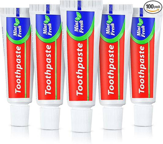 100 Tubes Bulk Travel Size Toothpaste,Miniature 0.88oz(25g) Small Toothpaste Travel Size Bulk 1.3x3.93 inches Peppermint Mini Disposable Toothpaste for Hotel,Guests,Homeless,Charity