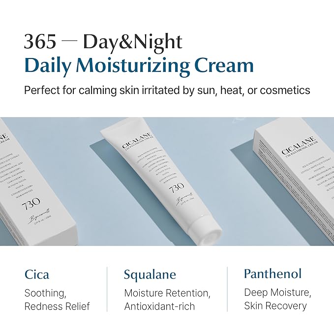 Cica Face Moisturizer with Pro-Vitamin B5 – Daily Hydrating Cream for Dry and Delicate Skin – With Panthenol, Squalane & Glycerin – Lightweight Skin Barrier Support, Day & Night, 2.2 Fl Oz.