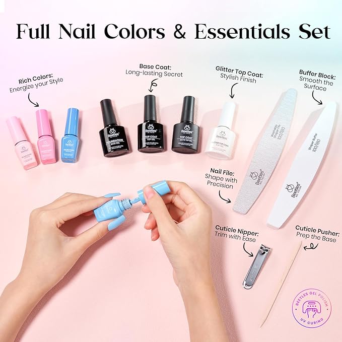 Beetles Gel Nail Polish Set – 36 Color Fall Yellow Brown Pink Red Gel Polish Kit with Base Coat Glossy Matte Glitter Top Coat Soak Off UV LED Gel for Nail Art Manicure Salon DIY Gift for Women
