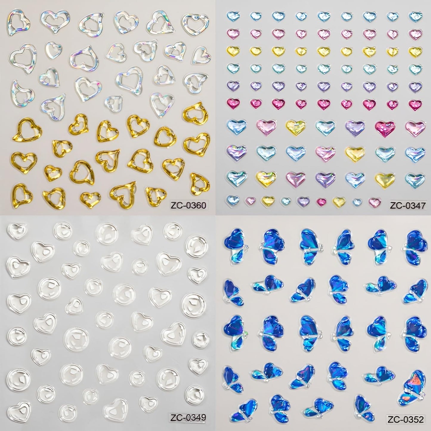 8Sheets 5D Embossed Valentine's Day Heart Nail Art Stickers - Blue Pink Aurora Gold Decals for Women Girls - Cute Nail Supplies