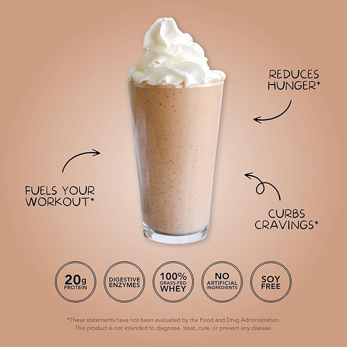 Clean Simple Eats Whey Protein Powder, Chocolate Brownie Batter Flavor Naturally Sweetened, 100% Grass Fed Protein Powder with Digestive Enzymes & No Artificial Ingredients, Gluten Free, 30 Servings