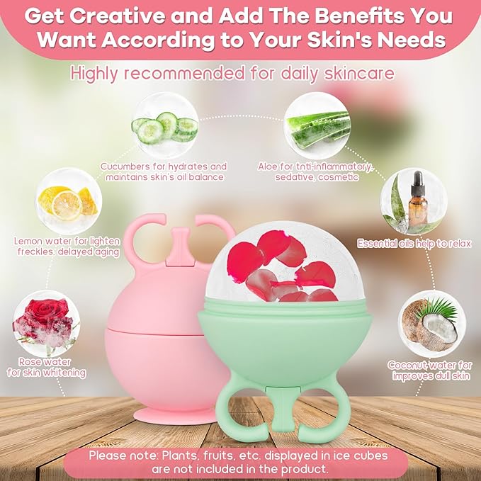 2 Pack Ice Face Roller Facial Gua Sha Tool Ice Roller for Face Beauty Gifts Ice Cube Roller Facial Ice Mold (Pink Green)