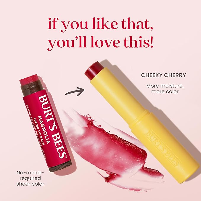 Burt’s Bees Tinted Boosted Balm, Cheeky Cherry, Hydrating Tinted Lip Balm with Vitamin C, E, and F Core, 24 Hour Lip Moisturizer with Responsibly Sourced Beeswax, 100% Natural Origin, 1 Count, 0.16oz