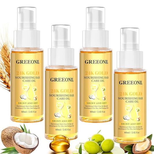 Argan, Coconut, and Olive Oil Nourishing Hair Treatment with Vitamin E for Frizz Control, Add Shine,Nourishing Hair Oil for Split Ends Hair Treatment, 4 Pack