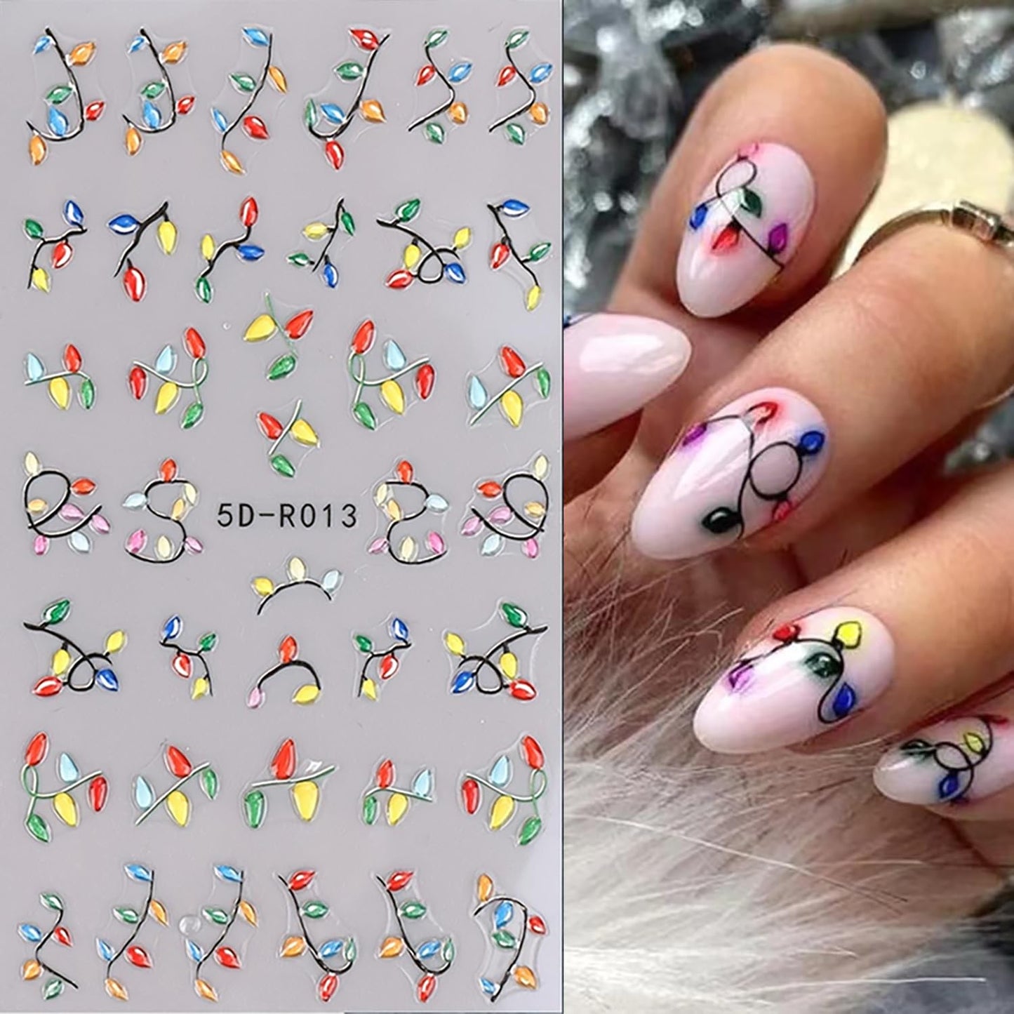 8 Sheets 5D Christmas Nail Art Stickers Self-Adhesive Embossed Cute Santa Claus Reindeer Xmas Tree Designs Cartoon DIY Xmas Nail Art Stickers Decals Christmas Nail Supplies for Women Nails Art Decor