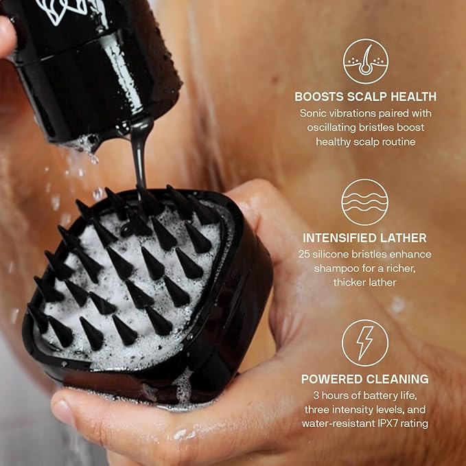 Black Wolf Sonic Scalp Scrubber, (Taupe) - Hair & Scalp Massager Brush with 3-Speed Oscillation - Rechargeable Scalp Care Comb with Soft Silicone Oscillating Bristles for Deep Clean & Exfoliation