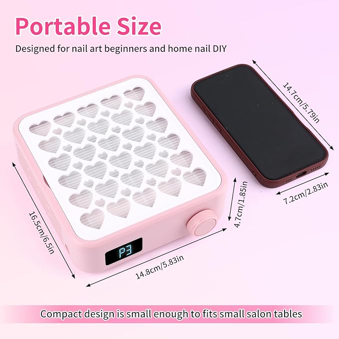 BQAN Nail Dust Collector Portable for Home & Salon - 4200RPM Vacuum with Reusable Filter, for Acrylic Drilling Dust Beginner Friendly Small Manicure Tool (Pink)