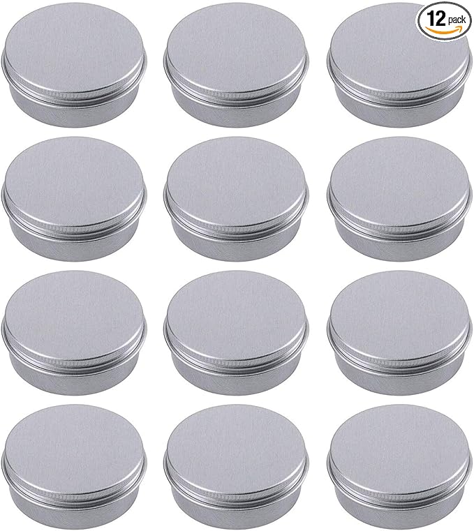 1 Ounce Aluminum Tin Jar Refillable Containers 30ml Aluminum Screw Lid Round Tin Container Bottle for Cosmetic,Lip Balm, Cream, 12 Pack.