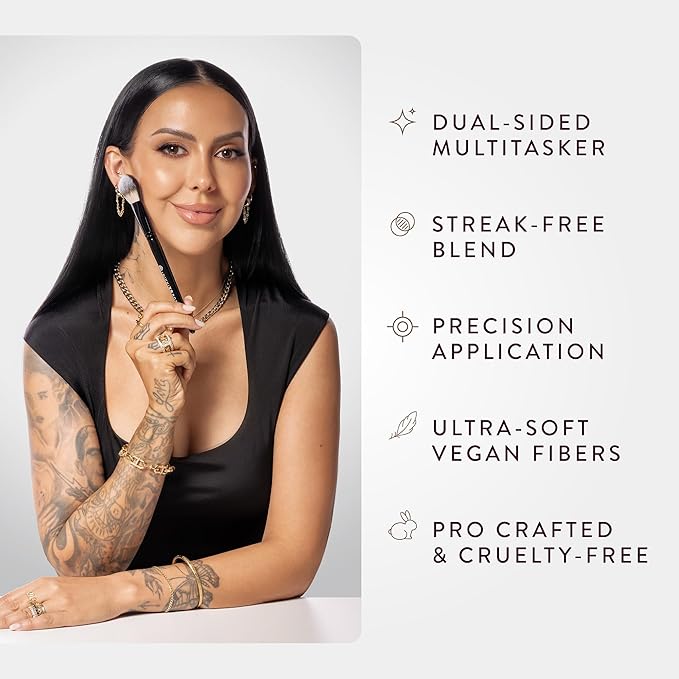 BK BEAUTY - NIKKI LA ROSE N17 MULTI-PRO FACE BRUSH – Dual-Sided Paddle Brush for Face Application, Liquid, Powder Blending - Bronzer, Contour, Blush, Foundation