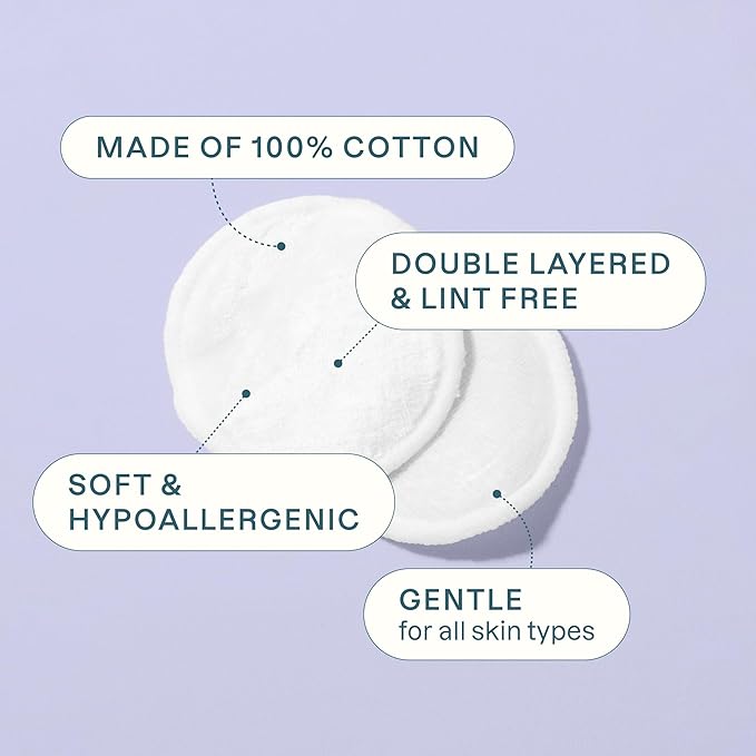 Cliganic Premium Cotton Rounds for Face (100 Count) | Makeup Remover Pads, Hypoallergenic, Lint-Free | 100% Pure Cotton