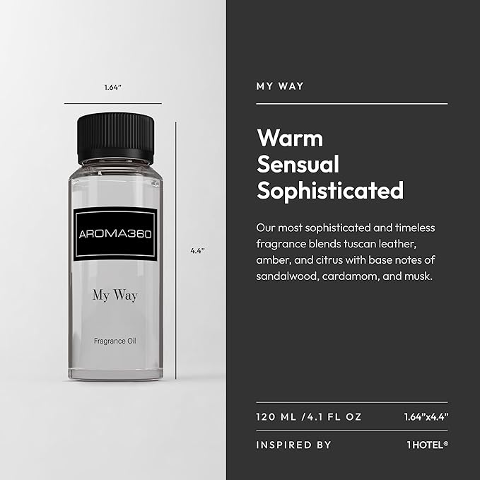 Aroma360 - My Way Fragrance Oil Blend | Hotel Inspired for Luxury Essential Oil Diffusers | Aromatherapy Scent Diffuser Oil | Lush Sandalwood, Warm Cedar, and Delicate Florals. - 120ML