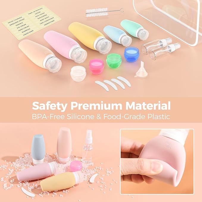19 Packs Travel Bottles for Toiletries, Silicone Travel Size Toiletries, TSA Approved Travel Essentials, Leak Proof Travel Size Containers for Shampoo Conditioner Lotion