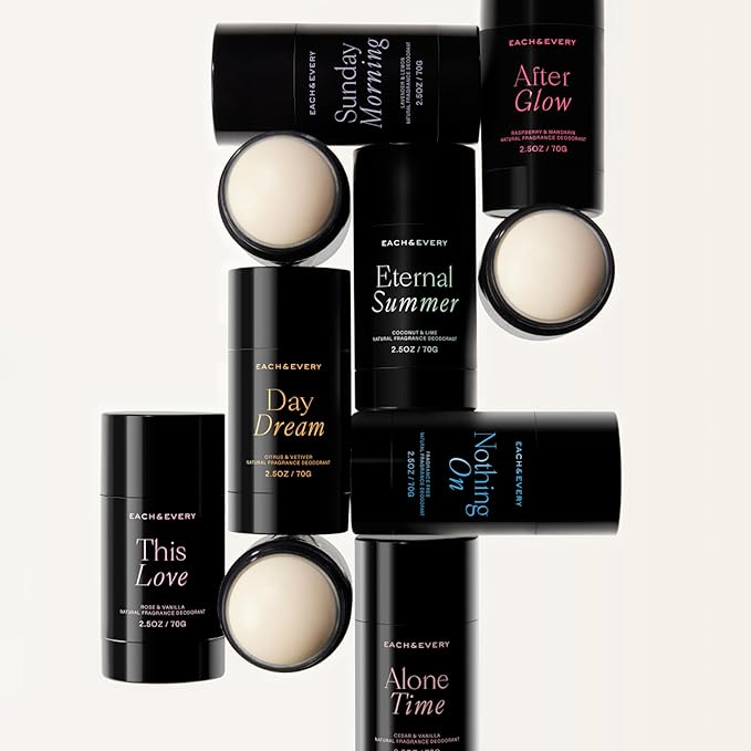 Each & Every All Natural Deodorant for Women & Men - Sensitive Skin, Plant-Based, Baking Soda & Aluminum-Free Deodorant - Long Lasting 24 Hr Odor Control - Multiple Scents (3 Pack, 2.5oz)