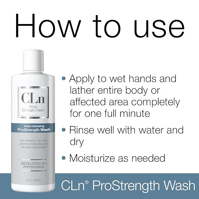 CLn® ProStrength Wash - PH-Balanced and Formulated for Daily Use with Salicylic Acid to Cleanse and Exfoliate Normal to Oily Skin for Men and Women with Body Odor, 8 fl oz.