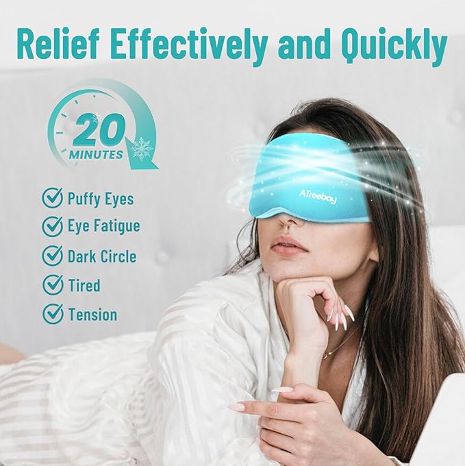 3D Gel Cooling Eye Mask, Weighted Eye mask for Sleeping, 3D Contoured Cup No Pressure Night Blindfold Sleep Mask, Ice Cold Pack Eyes Cold Compress for Puffy Eyes, Dark Circle, Light Blue