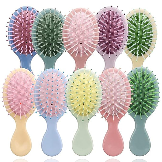 50 Pieces Mini Wet Hair Brush Travel Detangling Brush Soft Bristles for Most Hair Types with Ease Knots Without Tears or Breakage, Bright Surface, 10 Colors