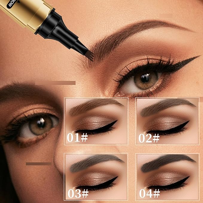 3D Four-Tip Eyebrow Pen & Eyeliner Duo - Waterproof, Long-Lasting, Smudge-Proof, Easy to Use for Perfect Brows and Defined Eyes - Dark Brown Eyebrow Pencil & Black Eyeliner