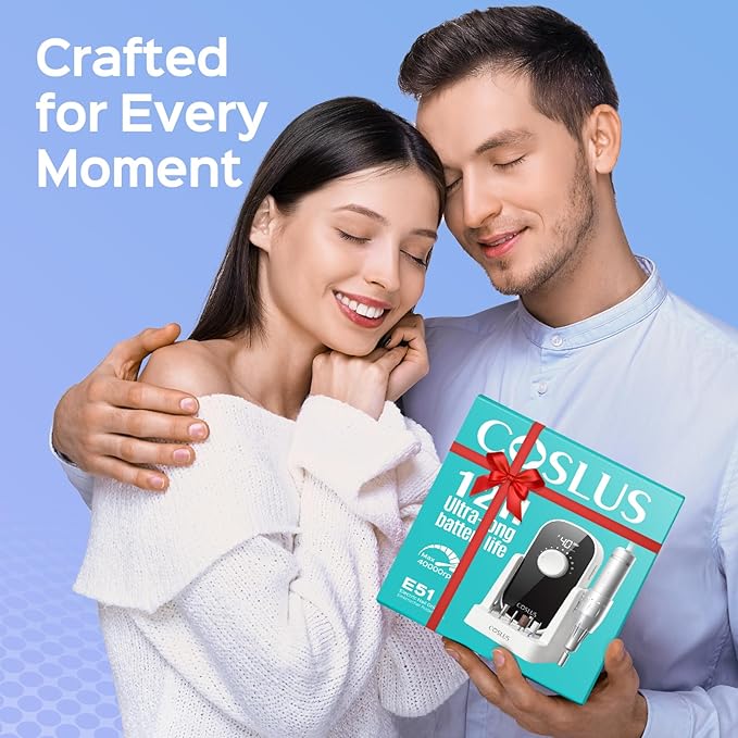 COSLUS Professional Rechargeable Electric Nail Drill 40000 RPM, Portable Nail File with Storage Stand for Acrylic Gel Polishing Removing - Easy to Use for Women, Manicure at Home DIY or Salon, White