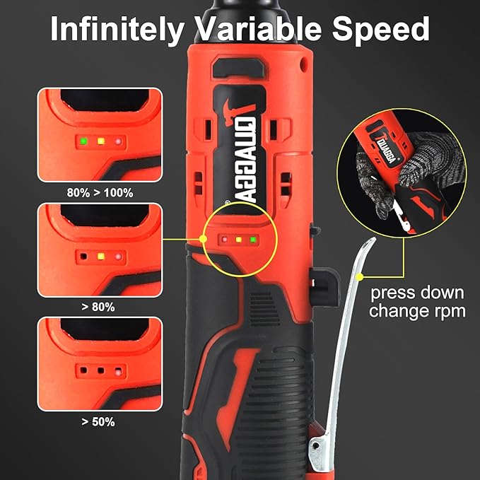 3/8" Cordless Electric Ratchet Wrench Set, 18V Power Ratchet Tool Kit With 2 Packs 2000mAh Battery And Charger, 45 FT-LBS Battery Powered Extended Wrench with LED Lights