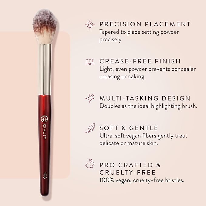 BK BEAUTY 108 PRECISION POWDER MAKEUP BRUSH – Pro-Designed Tapered Brush for Precise Under-Eye Setting, Crease-Free Finish, and Subtle Highlighting