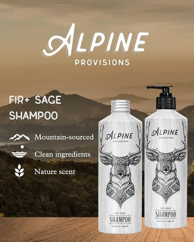 Alpine Provisions Fir & Sage Shampoo - Naturally Repair, Cleanse, and Hydration with Essential Oils, Jojoba, Aloe Vera - Vegan, Sulfate - Plant-Based Hair Care for Healthier, Softer Hair - 16.9 FL Oz