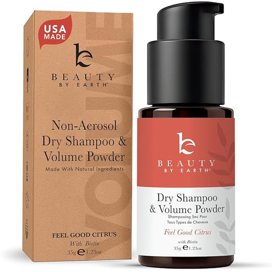 Beauty by Earth Non Aerosol Dry Shampoo Powder - Volumizing Non Toxic with Biotion, Oil-Absorbing Natural Ingredients, Made in USA