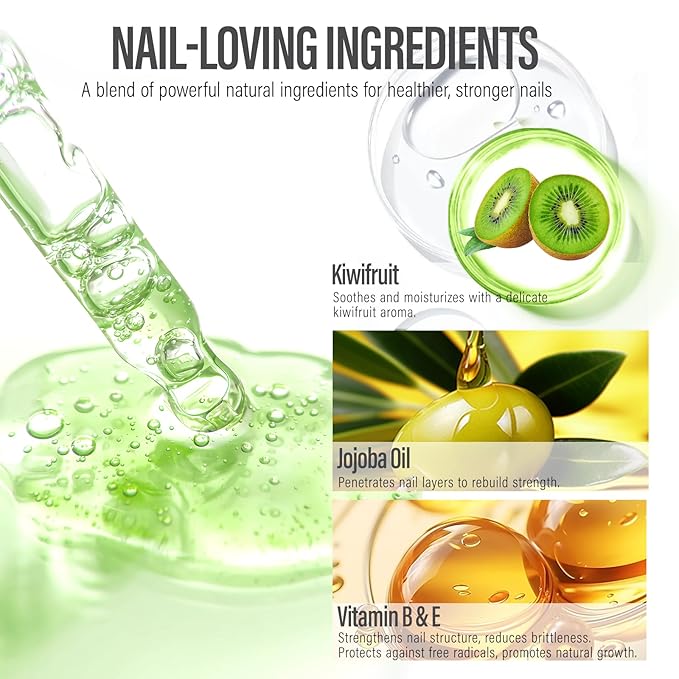 CHUCHU Nail Strengthener - Kiwi Scent Nail Repair Growth Moisturizing Treatment - Natural Jojoba Vitamin B & E Cuticle Oil for Dry Cracked Nails