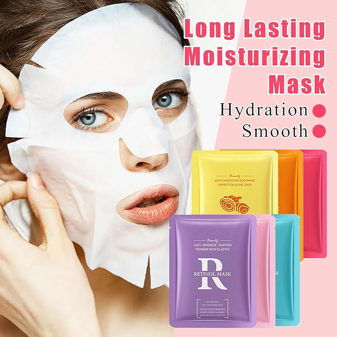12 Combo Pack Moisturizing Face Sheet Mask, Soft Moisturizing Face Mask Sheets for All Skin Types, Long Lasting Gentle Hydrating Facial Mask Set