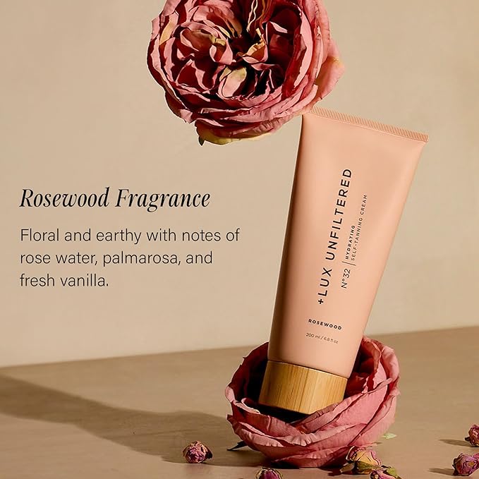 '+ Lux Unfiltered N°32 Gradual Self Tanner, Hydrating Self Tanning Lotion with Shea Butter & Squalane - Non-Sticky, No Transfer, Natural-Looking Tan - Vegan & Cruelty-Free Sunless Tanner - Rosewood