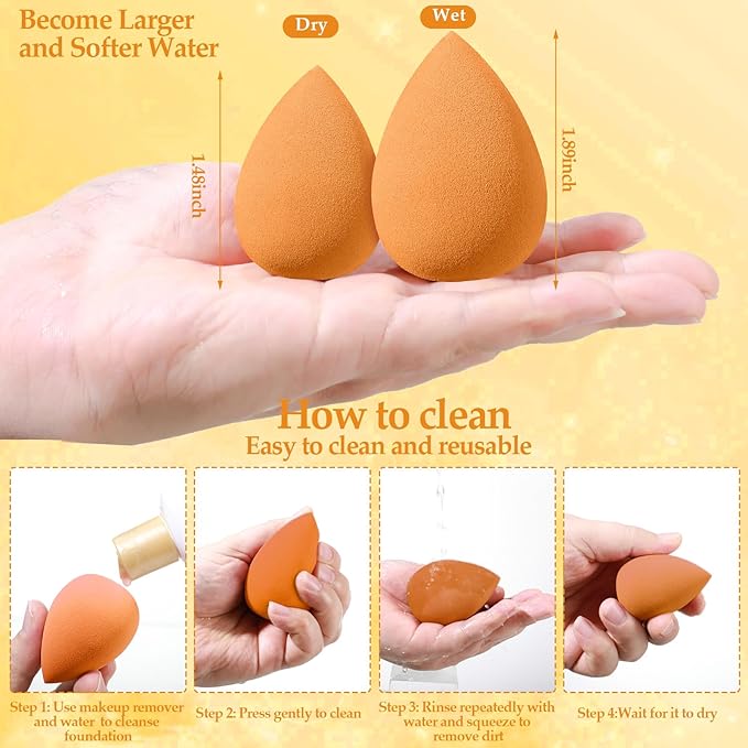 14 Pcs Makeup Sponge Set,Beauty Sponges Blender with 4 Pcs Powder Puff and 4 Pcs Mini Make up Sponges Birthday Gift,Mother's Day Gift for Women Liquid,Foundation,Powder,Concealer,Cream(Orange)