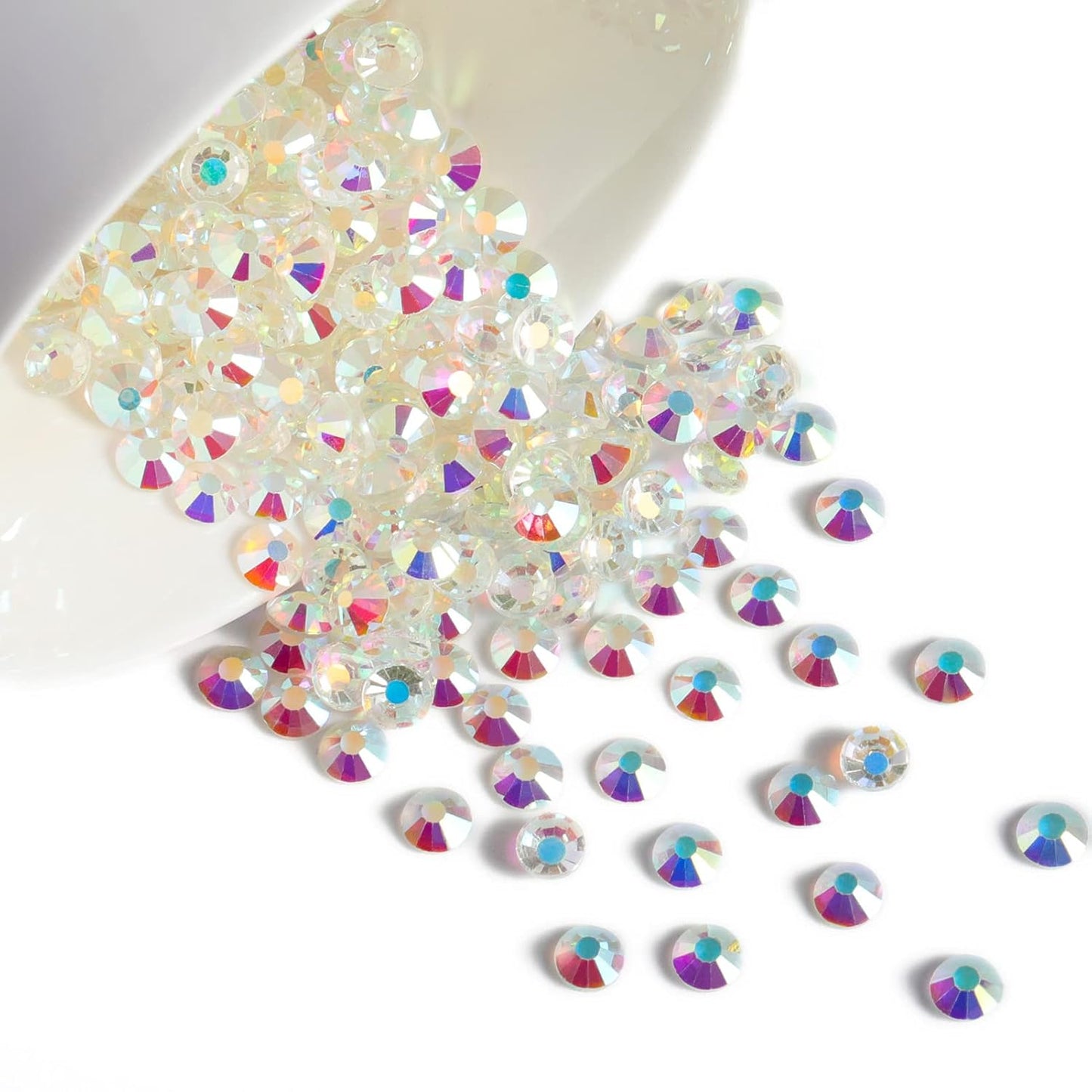 beadsland 144pcs Flat Back Crystal Rhinestones Round Gems for Nail Art and Craft Glue Fix, Transparent AB, 10mm, SS50/144pcs