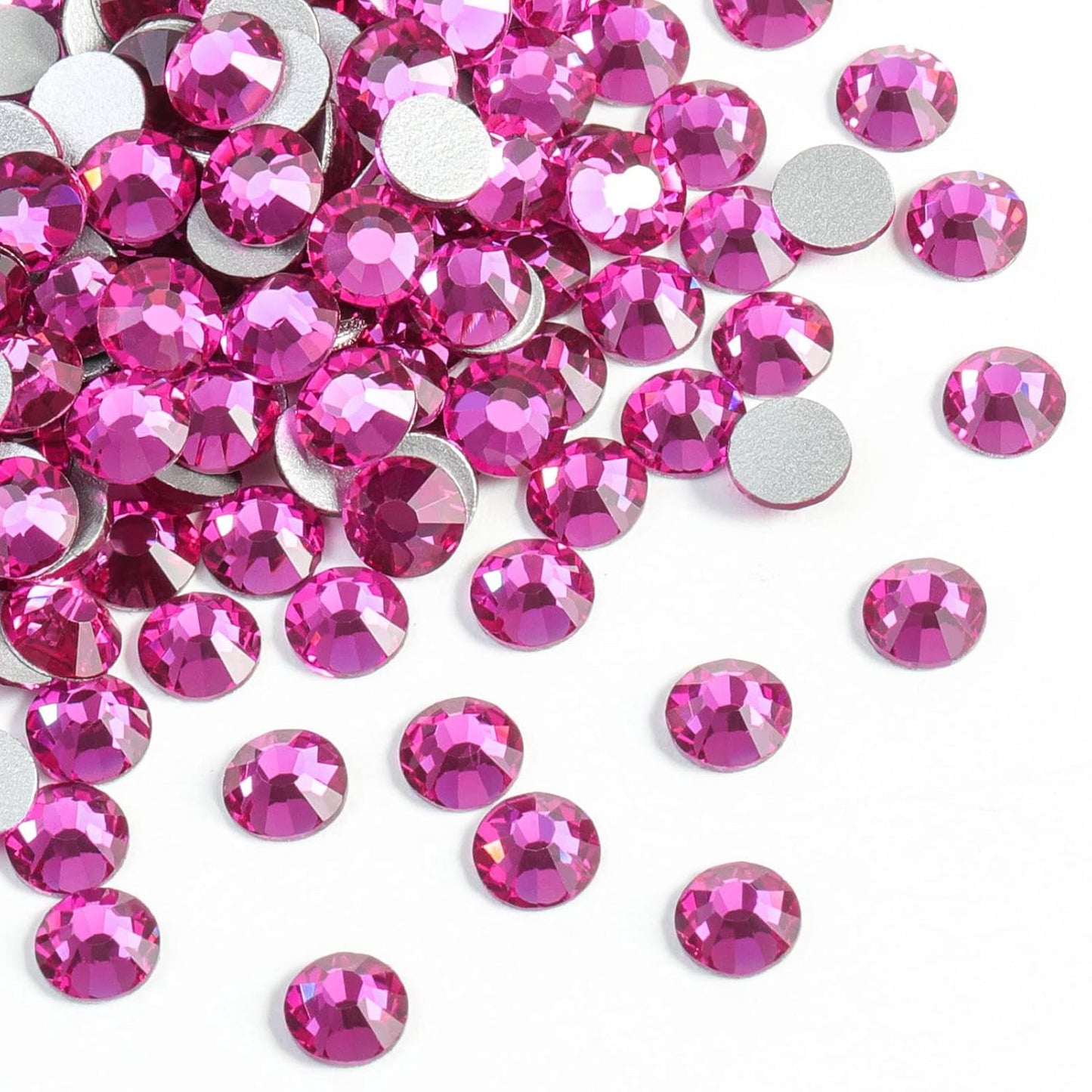 Beadsland 1440pcs Flat Back Crystal Rhinestones Round Gems for Nail Art and Craft Glue Fix, Fuchsia,SS12,3.0-3.2mm
