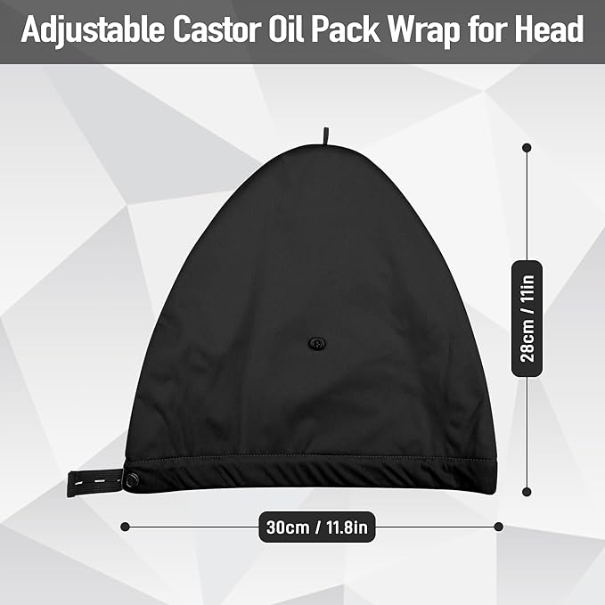 Castor Oil Pack Wrap for Head,Elastic and Reusable Hat Organic Cotton for Women Sleeping,Double Waterproof Layers Castor Patch Kit for Thinning, Balding, Dry and Damaged Hair
