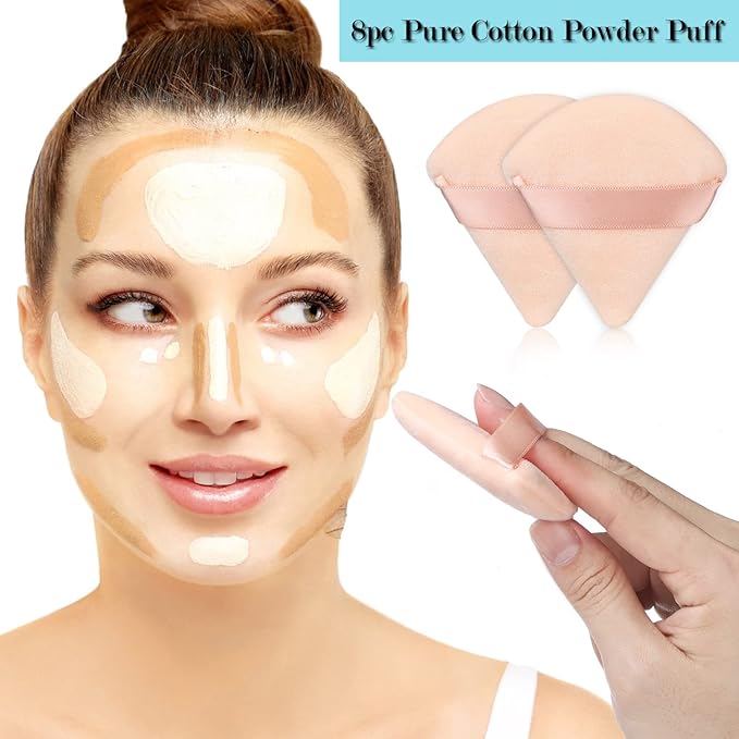 8 Pcs Cotton Powder Puff Face,JASSINS Triangle super soft Both dry and wet Makeup Setting Puff,For Concealer/Loose Powder/Body Powder/Foundation/Blush Makeup Sponge Set (Nude)