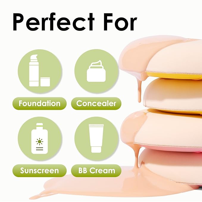 4Pack Makeup Sponge For Foundation Concealer And Powder, Latex Free Blender Sponge For Natural And Easy Makeup Soft Long-lasting, Pack for 2X-Large Yellow and 2 Medium Green