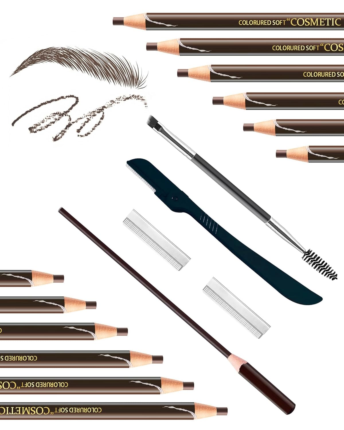 12 Piece Gray Brown Waterproof Eyebrow Pencils for Women w/Microblading Eyebrow Pencil & Brow Trimming Supplies Kit Permanent Eye Brow Liners Set For Salon-Quality Shaping & Filling Of Marks