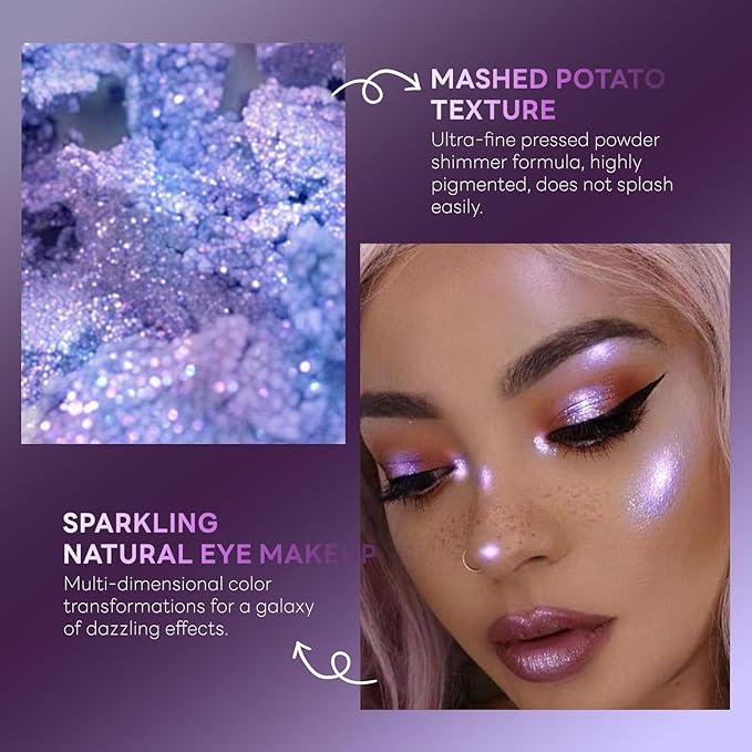Chameleon Purple Blue Glitter Eyeshadow Makeup, Holographic Color Shifting Shimmer Multichrome Eye Highlighter Palette Iridescent Sparkling Inner Corner Brightener, sombras para ojos 09