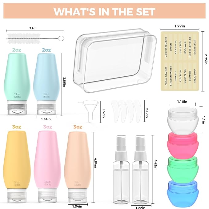 19 Packs Travel Bottles for Toiletries, Silicone Travel Size Toiletries, TSA Approved Travel Essentials, Leak Proof Travel Size Containers for Shampoo Conditioner Lotion