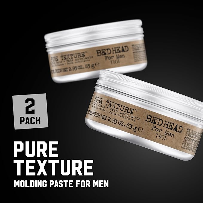TIGI Bed Head for Men Pure Texture Hair Molding Paste - Use for Texture & Separation - Versatile Cream-to-Paste Fusion - For Men's Hairstyles - Use on Damp & Dry Hair - 2.93 oz (2 Pack)