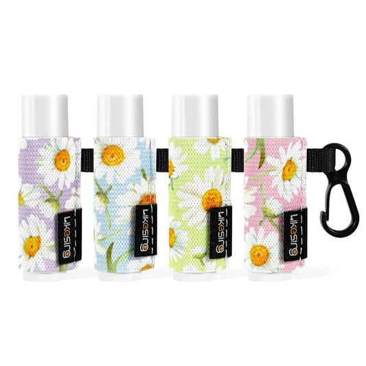 Chapstick Holder Key Chain, Lip Balm Holder for Chapstick Lip Gloss, Elastic Sleeve Chapstick Keychain Holder for Keys Purse Lanyard Gift for Women Girls (Daisy, 4pcs)