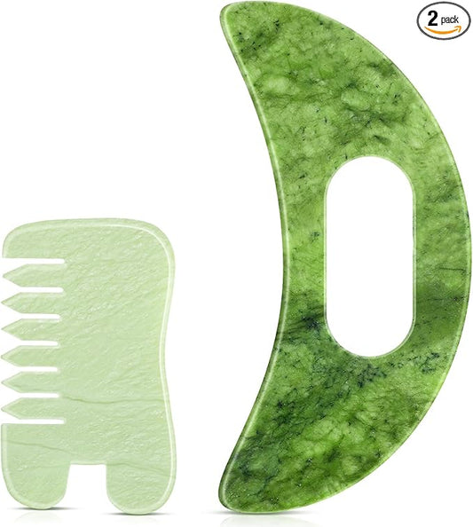 BBTO 2 Pcs Jade Comb for Scalp Massage Gua sha Comb for Head Body spa Hair Multifunctional Handheld Massage Tools(Fashion, Classic)