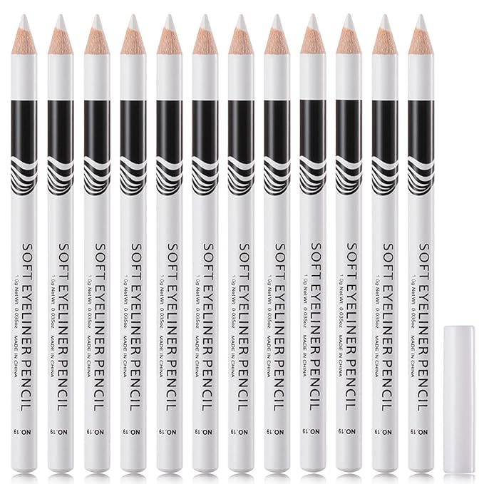 12 PCS White Eyeliner Pencils,Professional Long Lasting Waterproof Makeup Pencils,Highly Pigmented Inner Corner Eye Highlighter Eyeliner Pencil White Eye Liner Pen Sets for Women