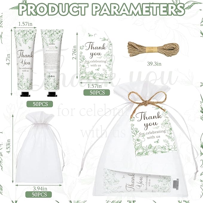 50 Sets Baby Shower Hand Cream Gift Set, Hand Cream Bulk and Lip Balm Bulk Bridal Shower Favors for Guests with Thank You Card and Organza Gift Bags, Thank You Gifts for Women