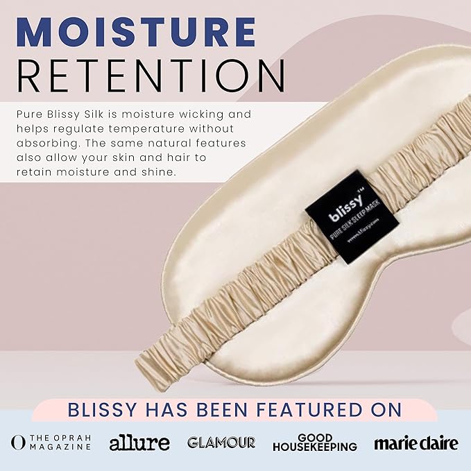 Blissy Silk Sleep Mask - Eye Sleeping Mask for Women & Men for Total Blackout - 100% Pure Mulberry Silk, 22 Momme 6a Fibers - Blindfold Sleep Mask Side Sleeper Eye Cover (Champagne)