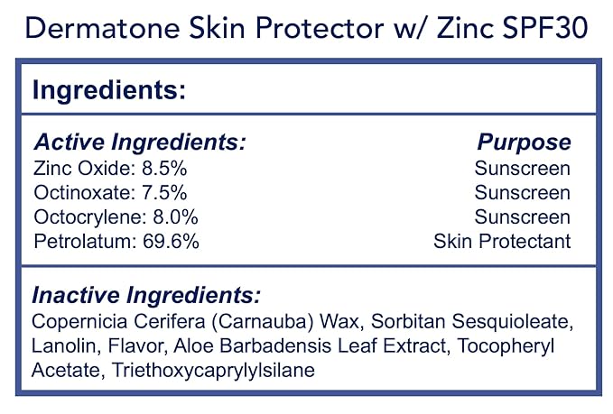 Dermatone Skin Protector w/Zinc | Skin Balm for Face & Lips | Barrier Cream for Sun, Wind & Cold | SPF 30 Zinc Sunscreen | Moisturize, Heal & Repair Dry Skin, 0.5 oz