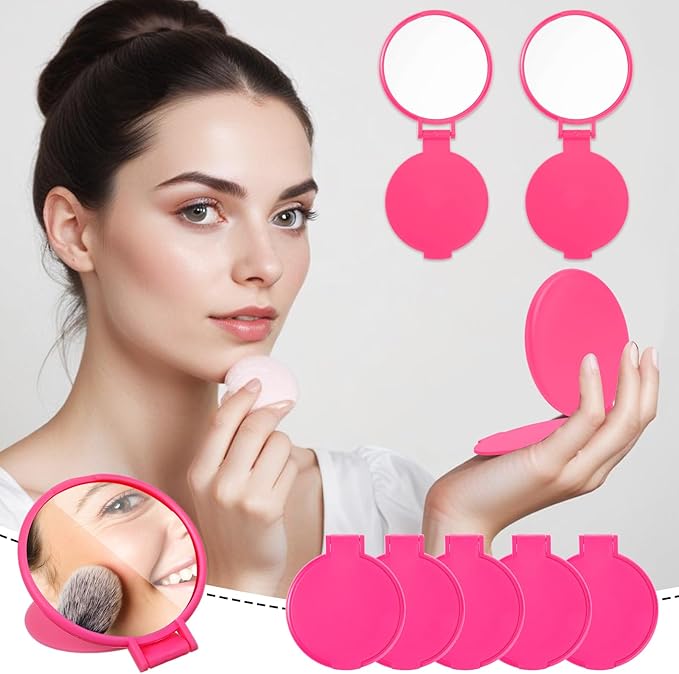 50 Pcs Round Compact Mirrors for Purse Mini Folding Mirrors Portable Pocket Mirror Travel Makeup Small Mirror for Women Daily Use (Rose Red)