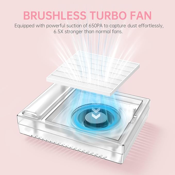 Cordless Nail Dust Collector,Brushless Turbo Fan Dust Collector Nail Tech 30pcs Cotton Filter,Rechargeable Dust Suction Machine for Acrylic Gel Polish Manicure at Salon&Home