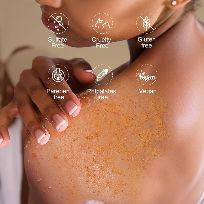 Turmeric Body Scrub Vitamin C Exfoliating Body Scrub With Collagen And Coconut Oil Body Exfoliator Dead Skin Remover Smooth And Hydrated Natural Scrub For Butt Bikini Area With Loofah