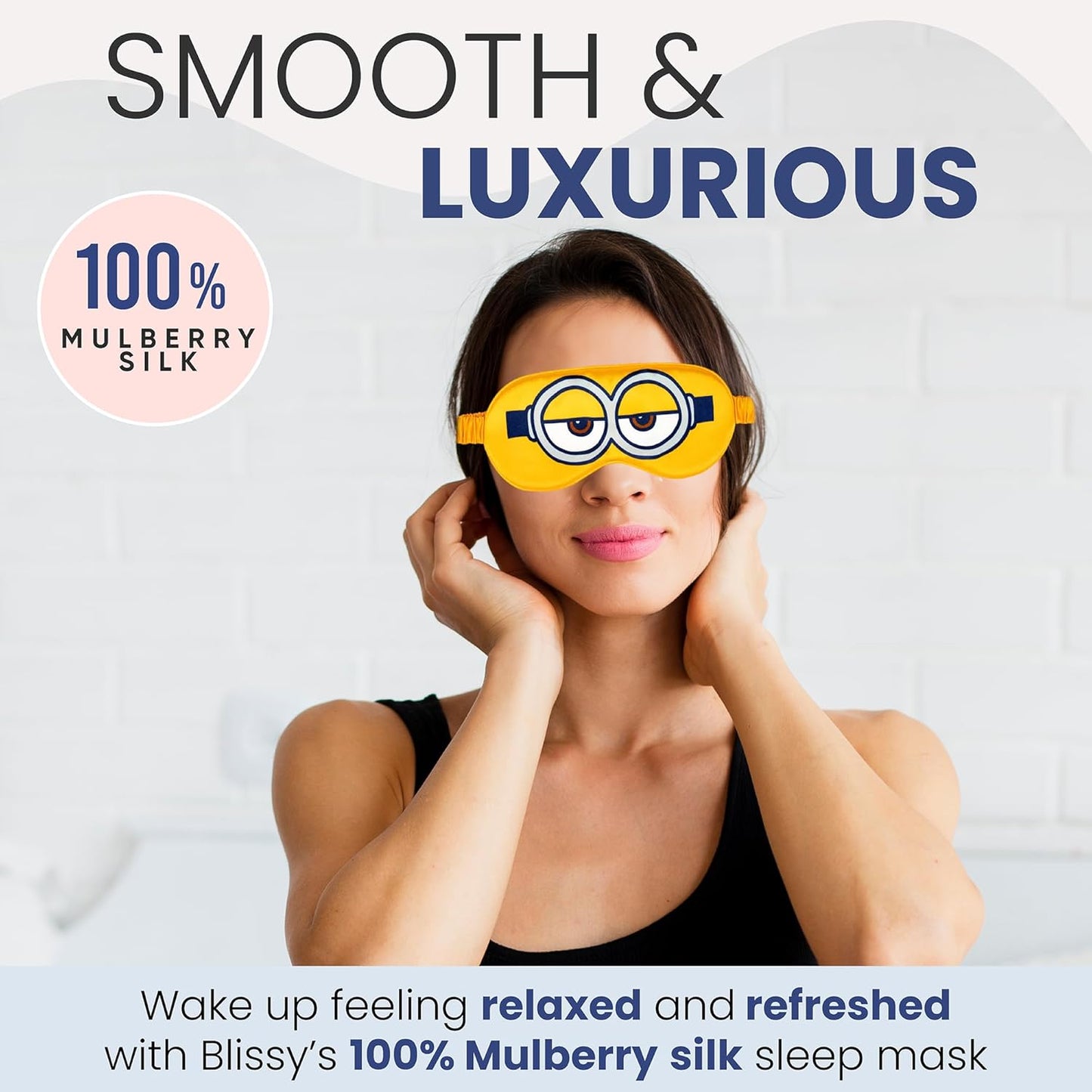 Blissy Silk Sleep Mask - Silk Eye Sleeping Mask for Women & Men for Total Blackout - 100% Pure Mulberry Silk, 22 Momme 6a Fibers - Blindfold Silk Sleep Mask Side Sleeper Eye Cover (Minion)